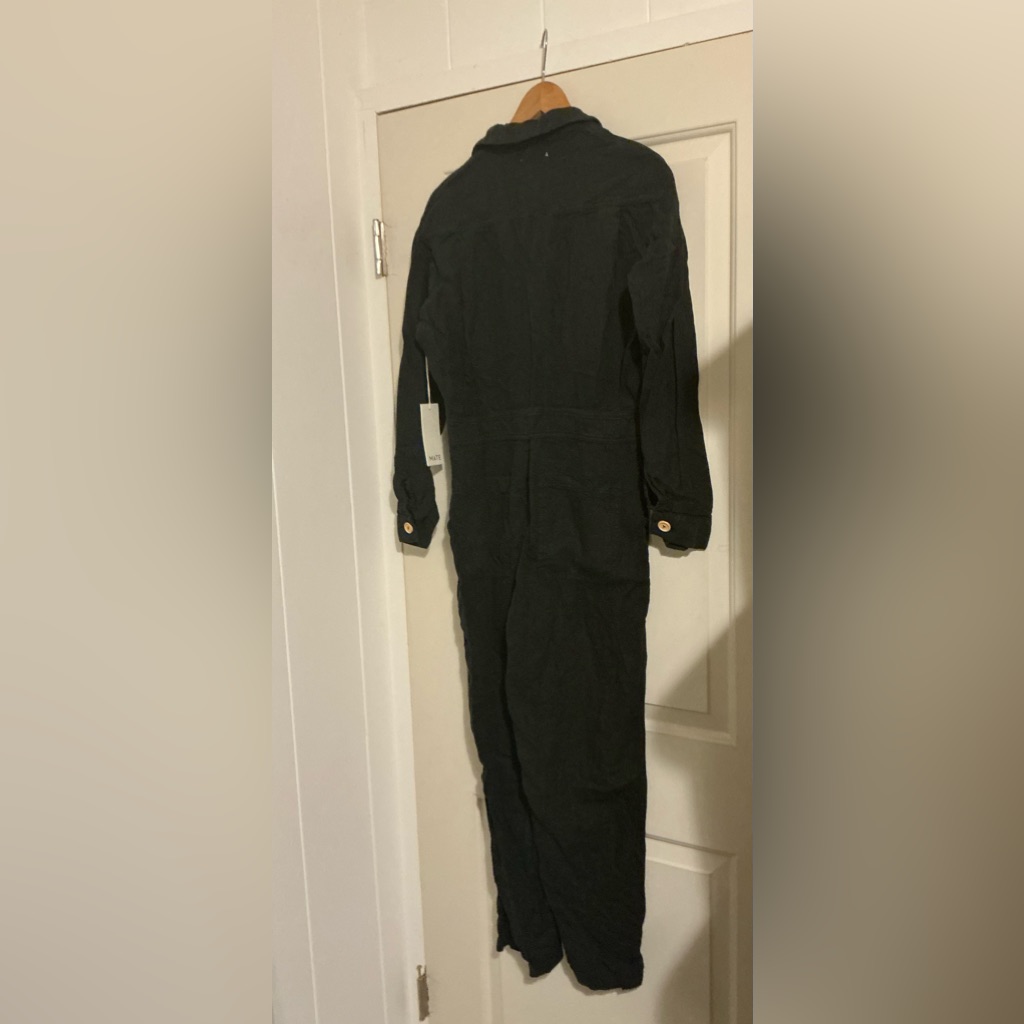 $248 Mate The Label 100% Organic Linen Black Long Sleeve Jumpsuit Small Natural — image 5 of 8